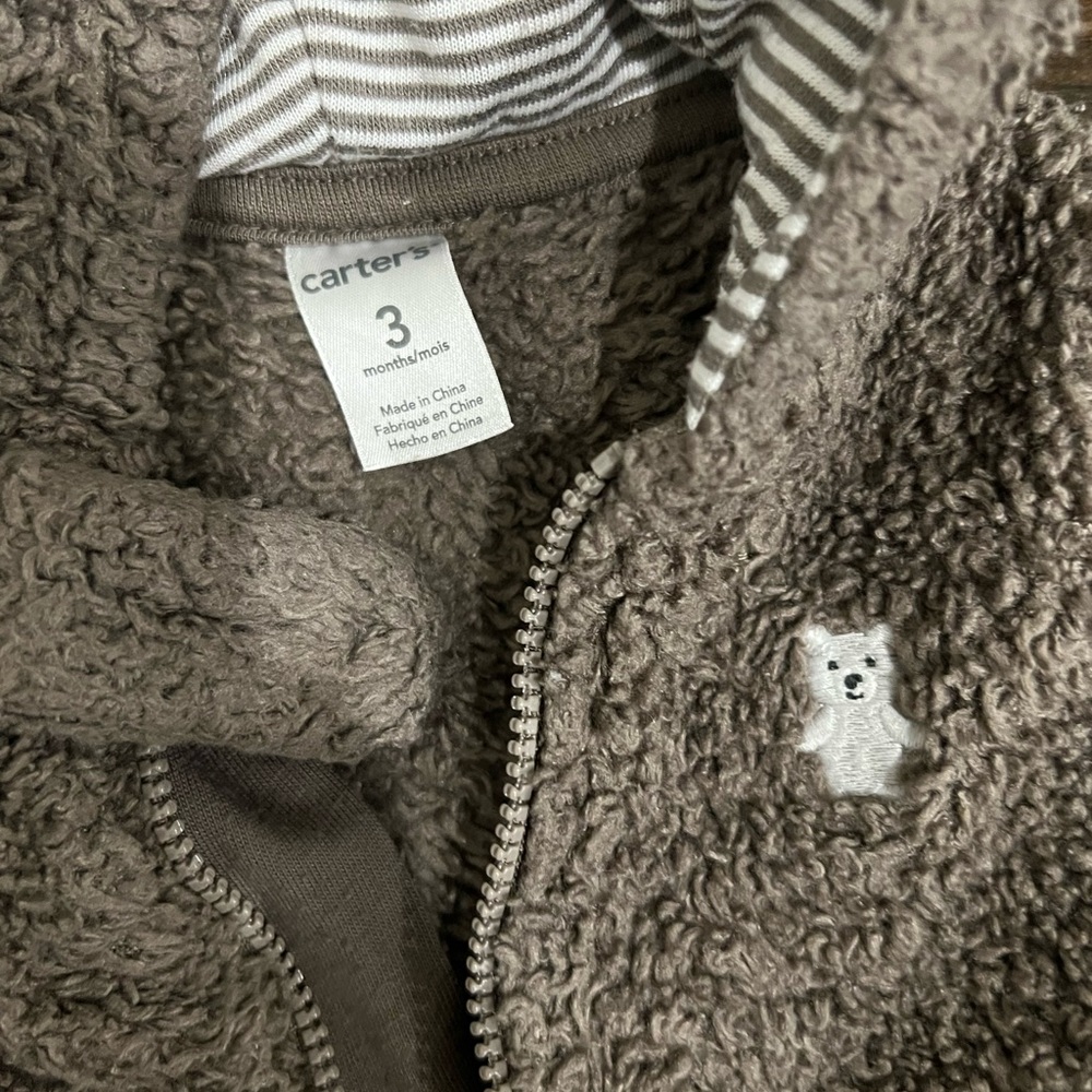 Carter’s hooded pram with ears on hood and zipper closure 3 months